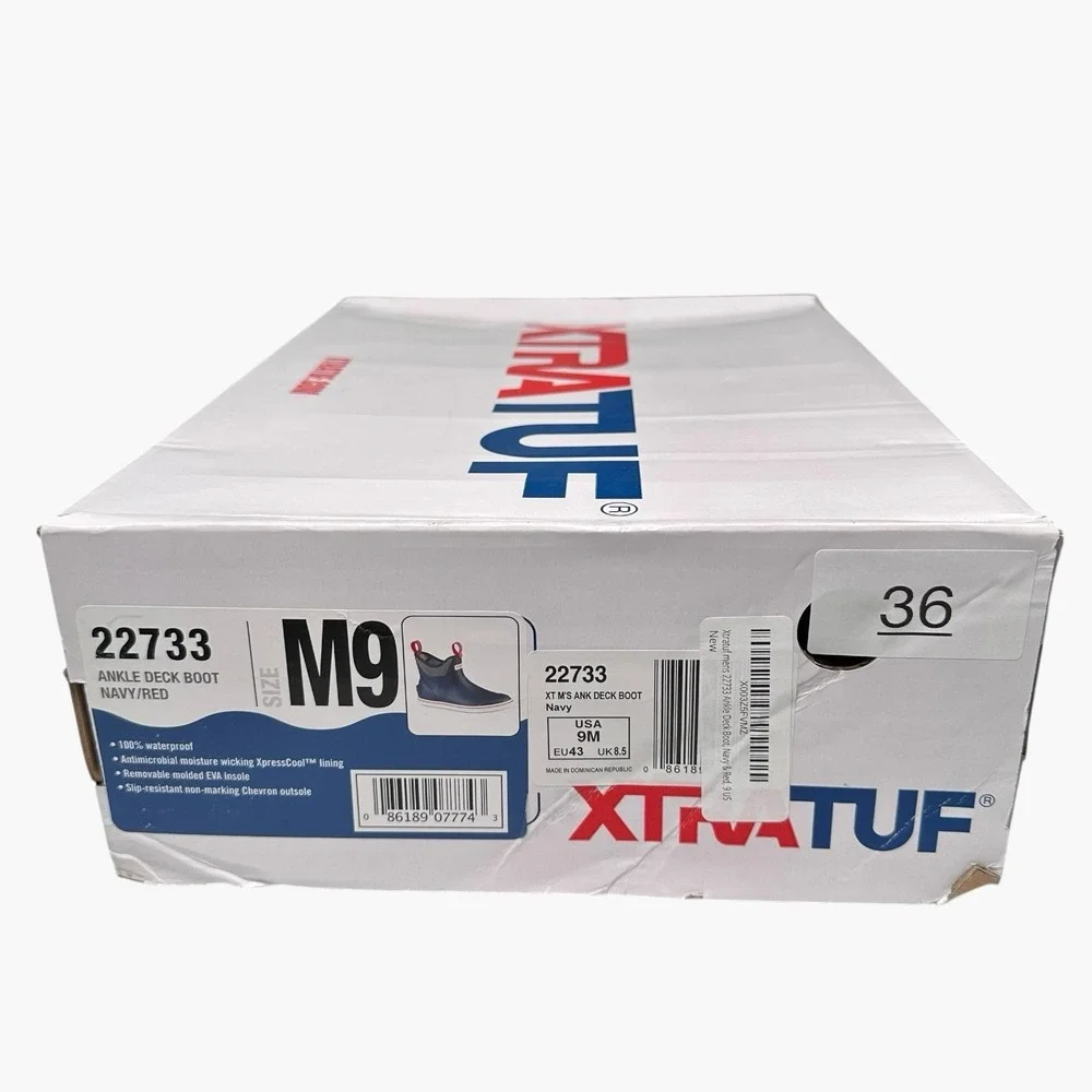 Xtratuf Ankle Deck Boots Mens 9 Navy Blue Red White Waterproof Rubber Slip On